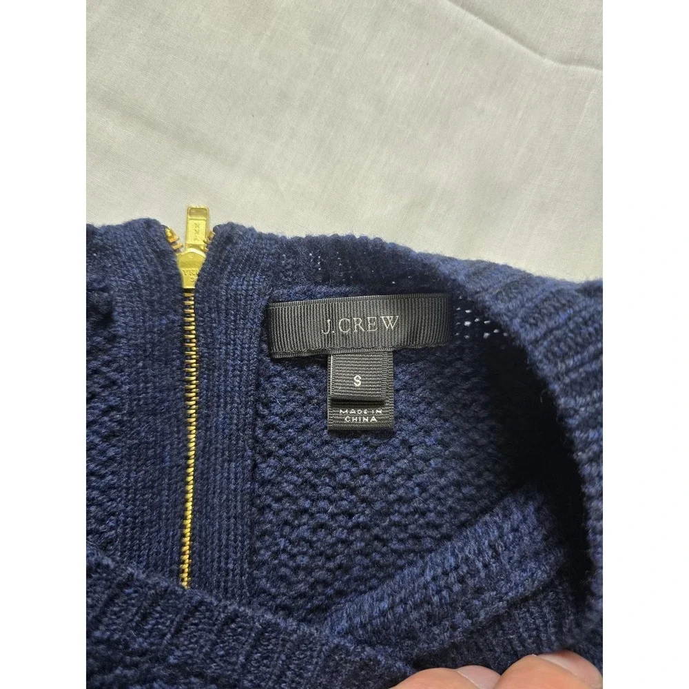 J.Crew Sweater Womens Small Navy Wool Shirttail Hem‎ Back Zip Layered Crewneck